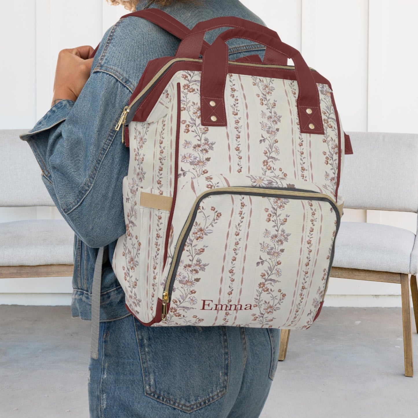 Personalized Floral Diaper Backpack | 1200D Nylon Mom Tote