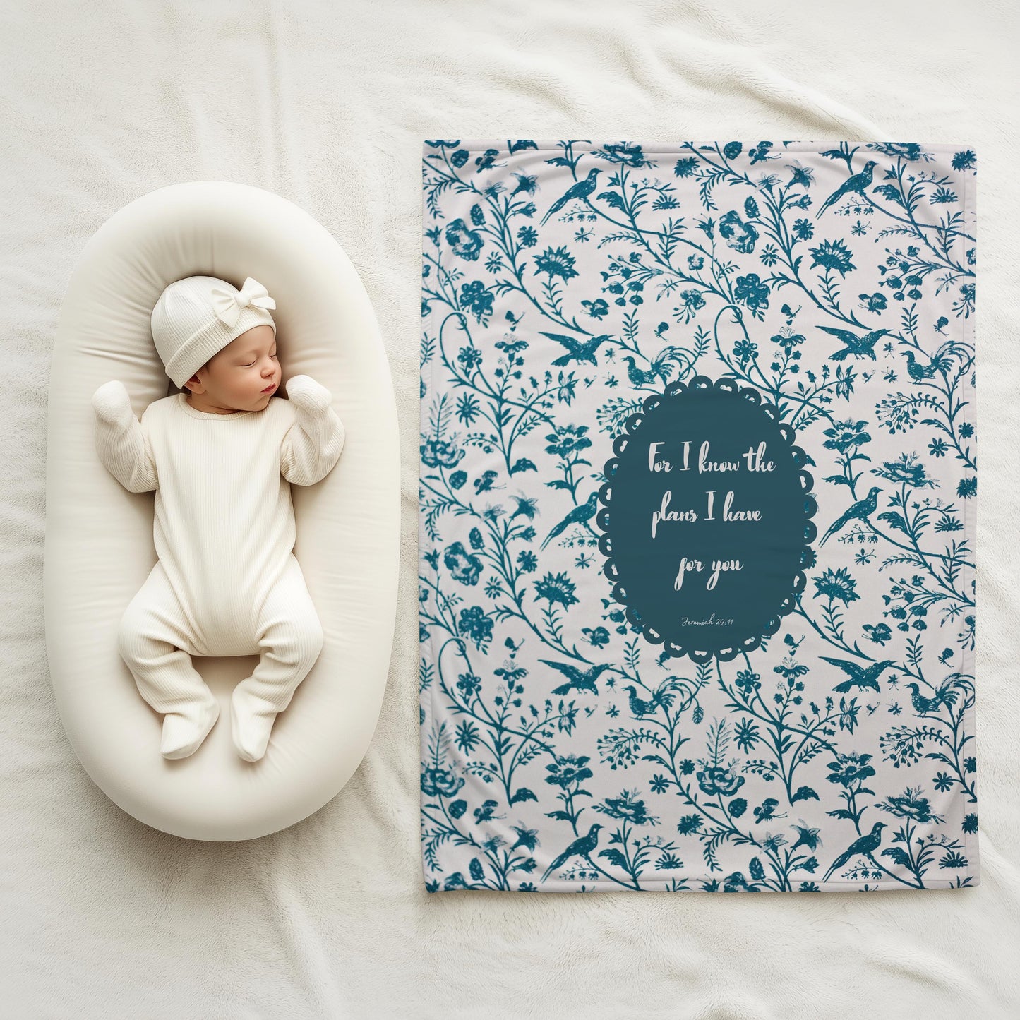 Jeremiah 29:11 Baby Swaddle | Vintage Botanical Medallion, Christian Newborn Keepsake