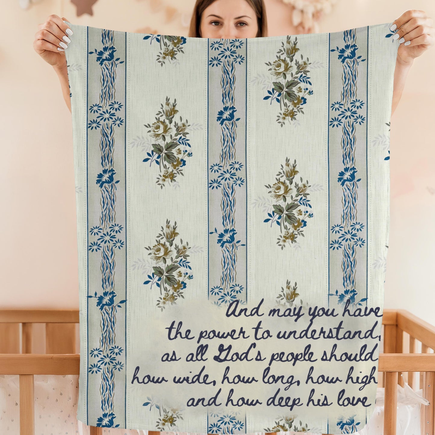 Floral Christian Baby Blanket | Ephesians 3:18-20 Nursery Decor