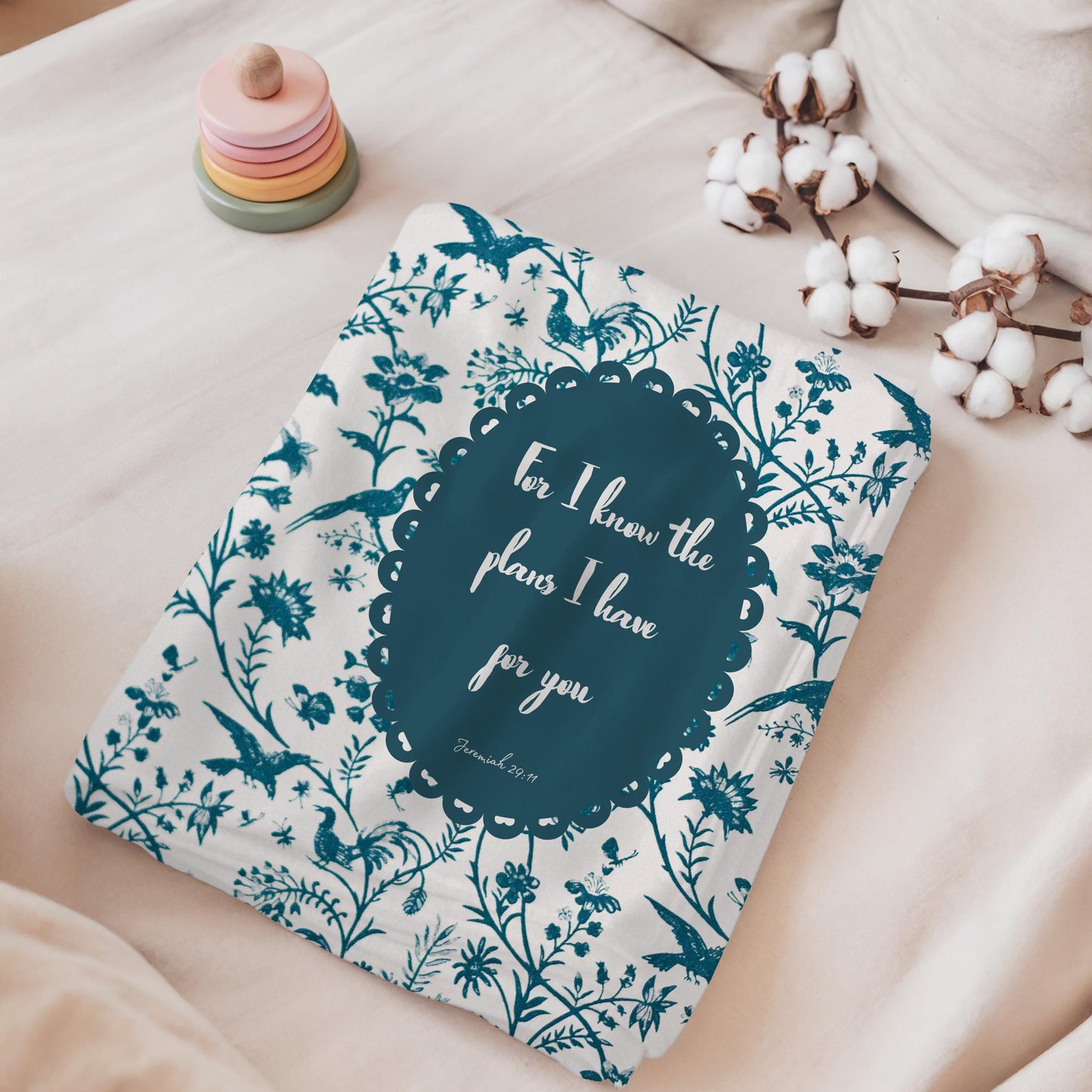 Jeremiah 29:11 Baby Swaddle | Vintage Botanical Medallion, Christian Newborn Keepsake