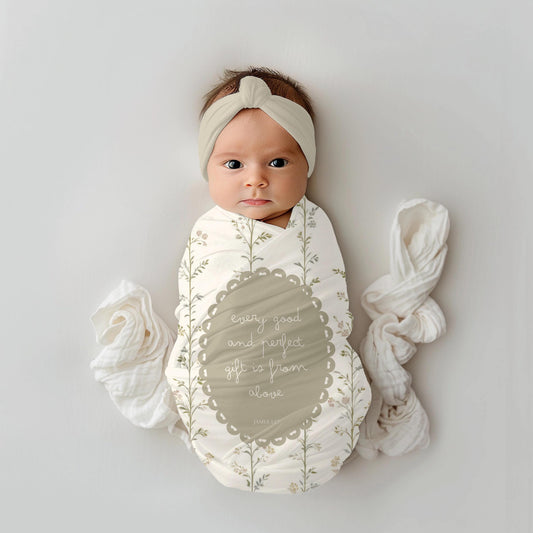 Floral Baby Swaddle Blanket | Vintage Botanical, Scripture Medallion