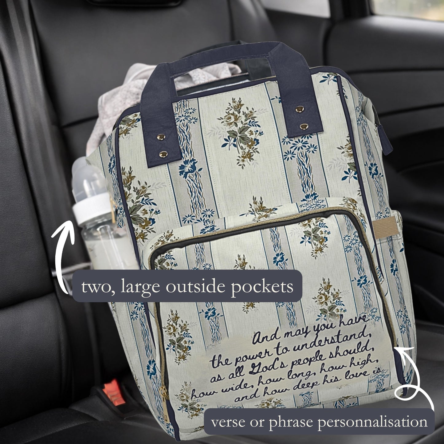 Floral Christian Baby Diaper Bag | Blessed Mom Tote