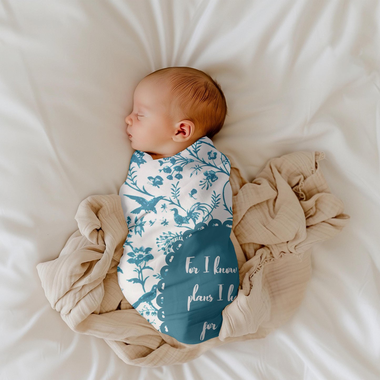 Jeremiah 29:11 Baby Swaddle | Vintage Botanical Medallion, Christian Newborn Keepsake
