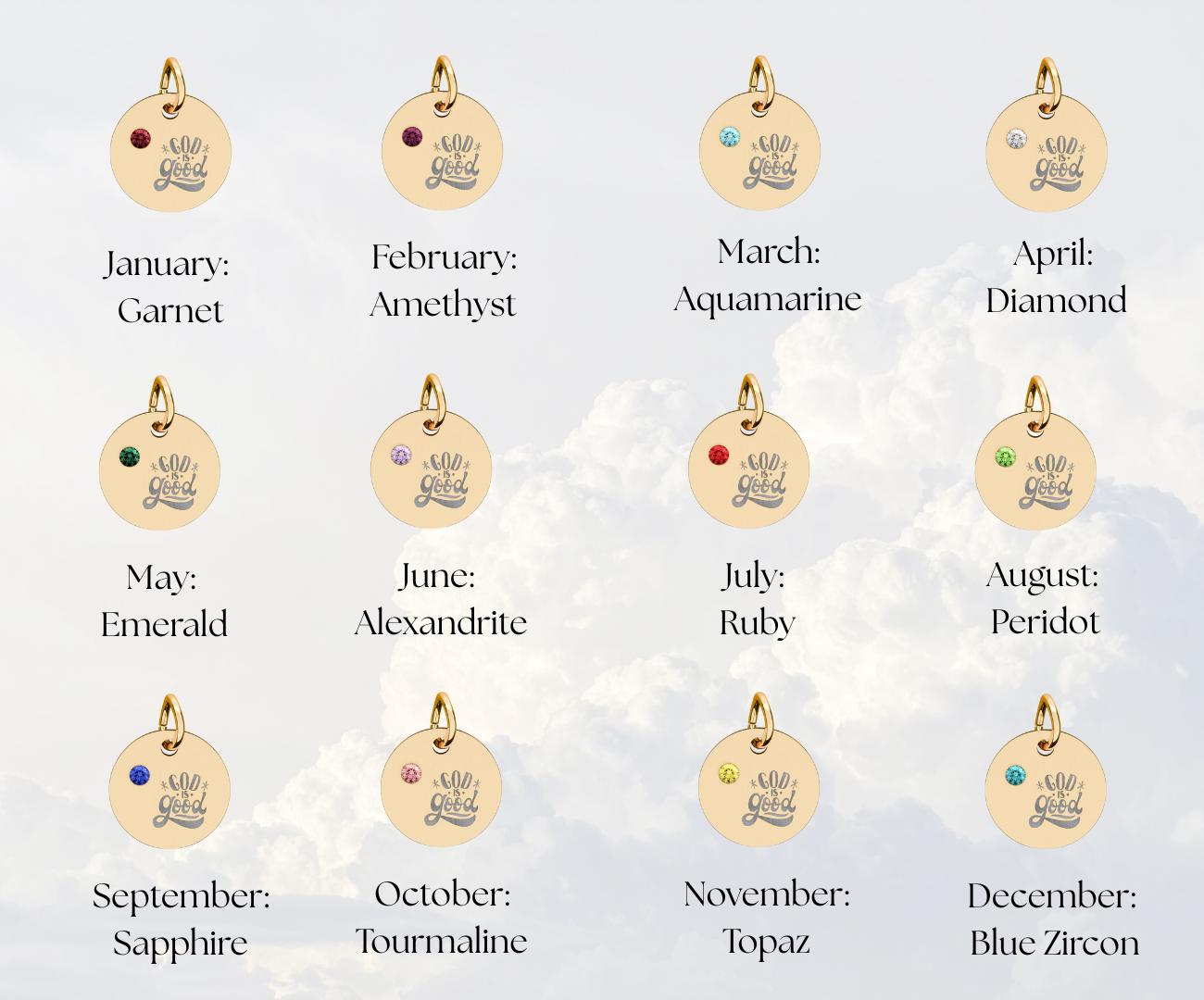 Engraved God is Good Charm, Personalized Birthstone, Christian Keepsake