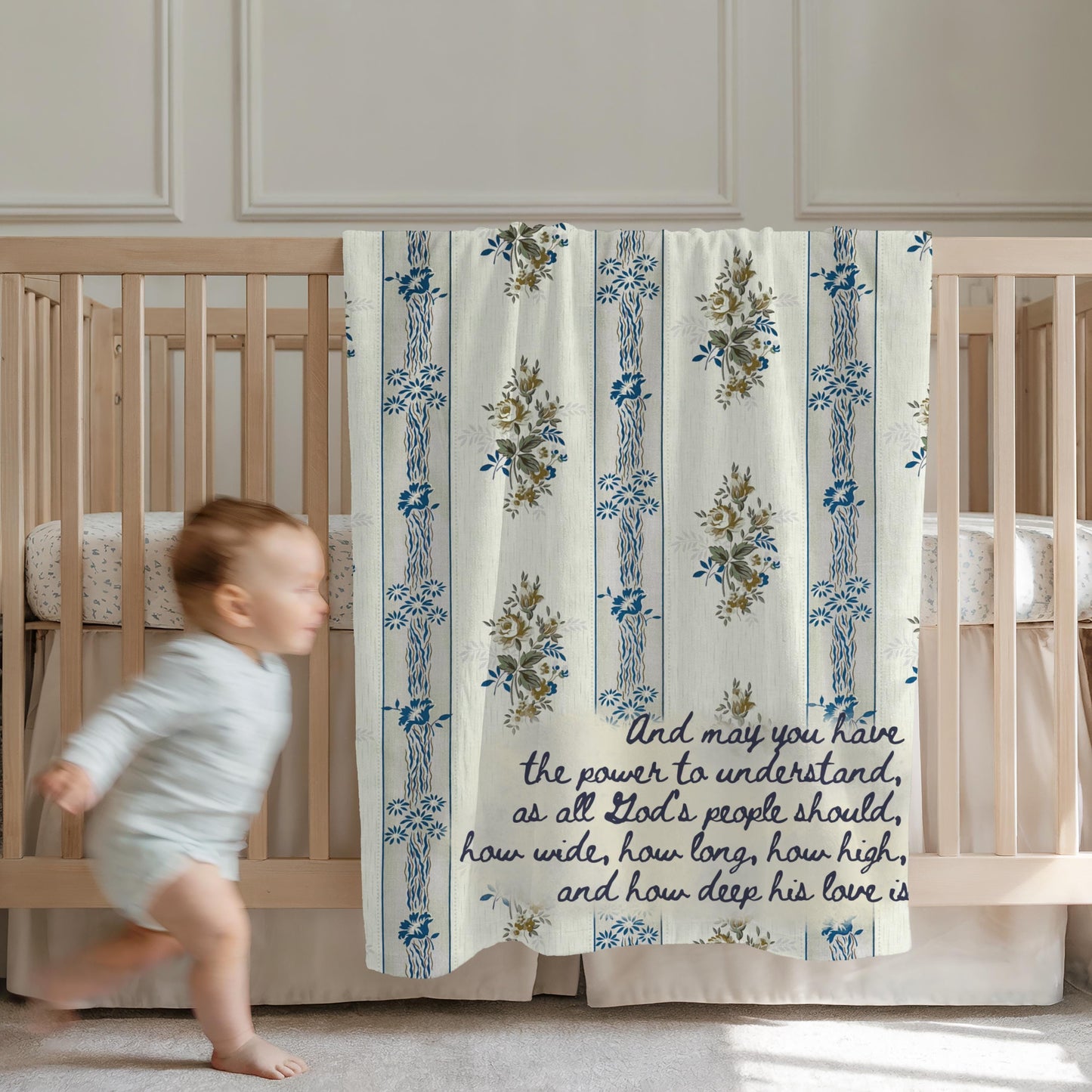 Floral Christian Baby Blanket | Ephesians 3:18-20 Nursery Decor