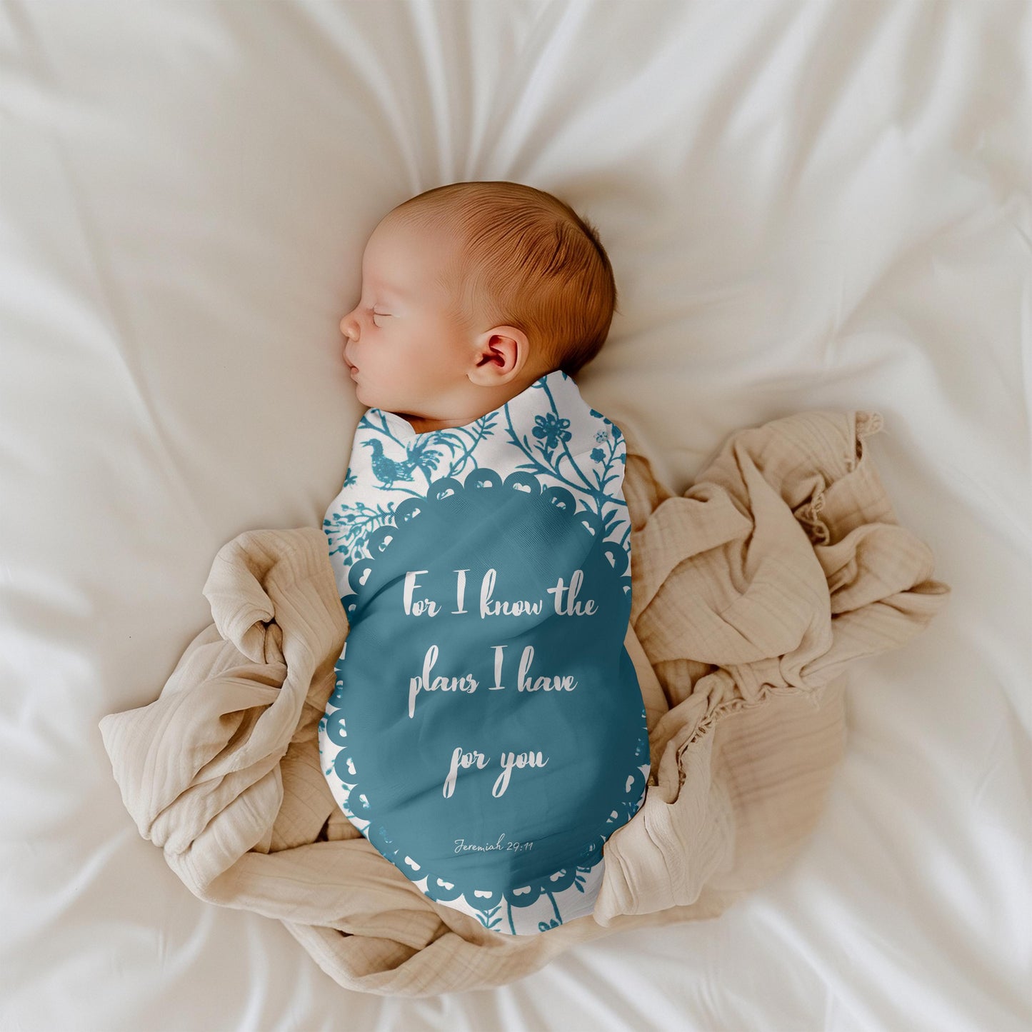 Jeremiah 29:11 Baby Swaddle | Vintage Botanical Medallion, Christian Newborn Keepsake