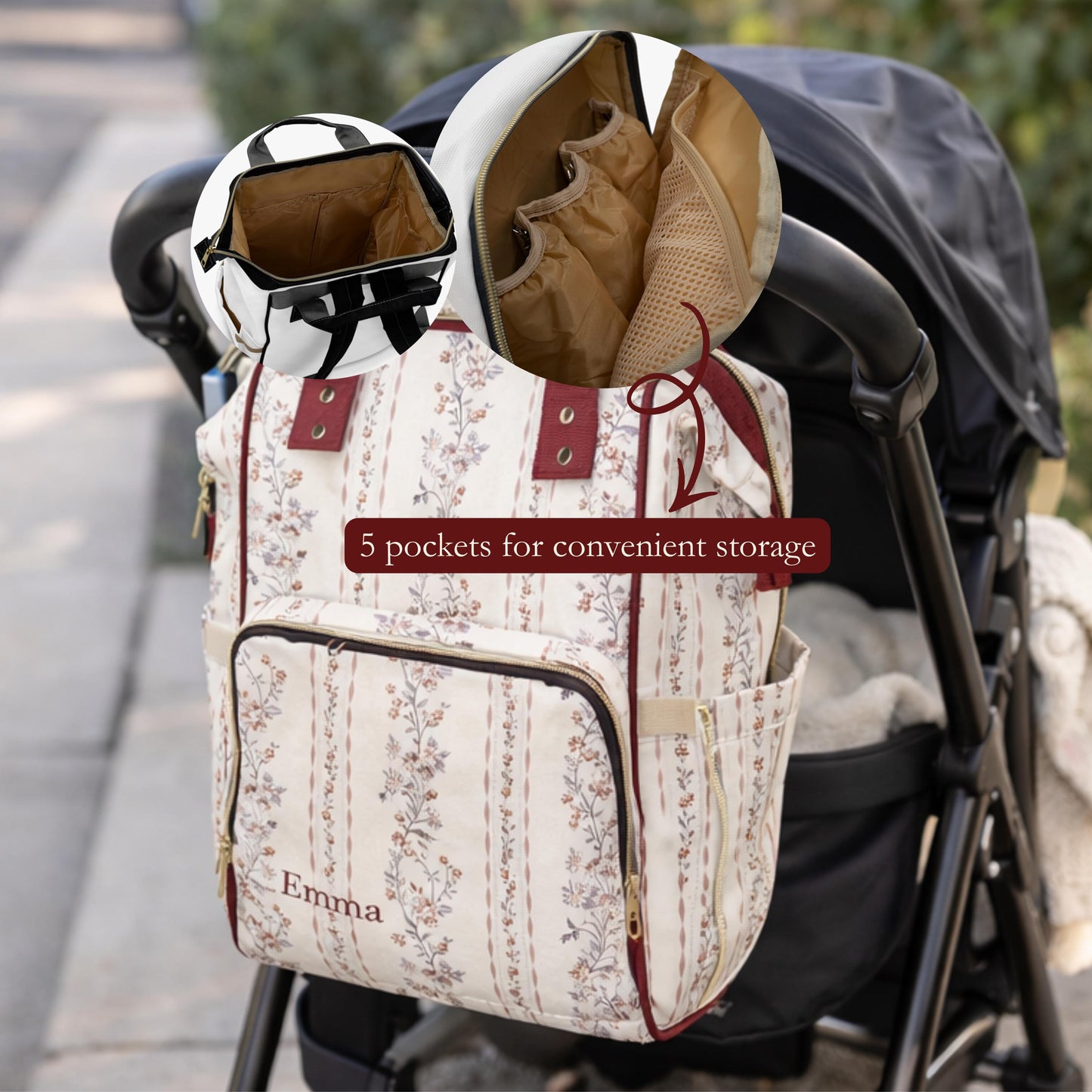 Personalized Floral Diaper Backpack | 1200D Nylon Mom Tote