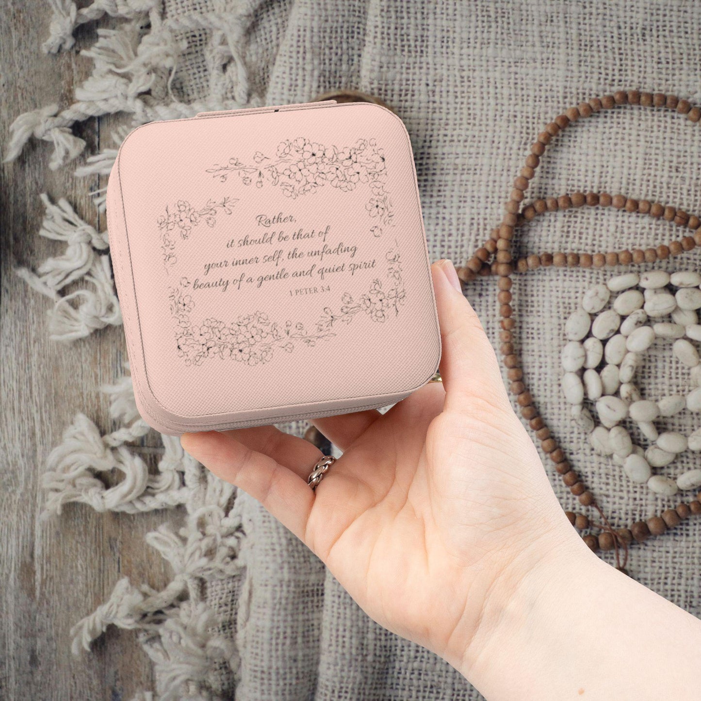 Christian Travel Jewelry Box, 1 Peter 3:4 Bible Verse, Inner Beauty Scripture Storage Case, Faith Gift for Her
