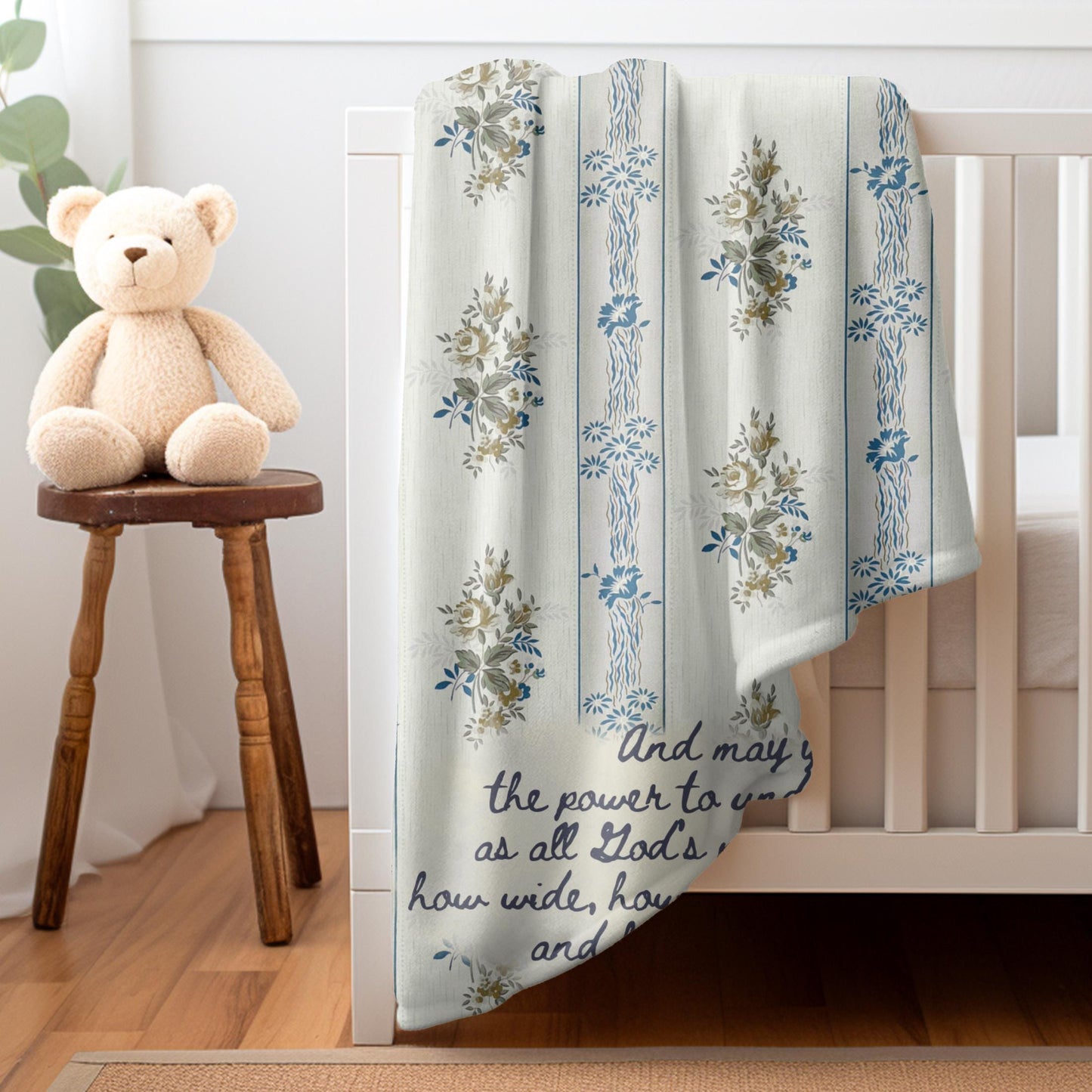Floral Christian Baby Blanket | Ephesians 3:18-20 Nursery Decor