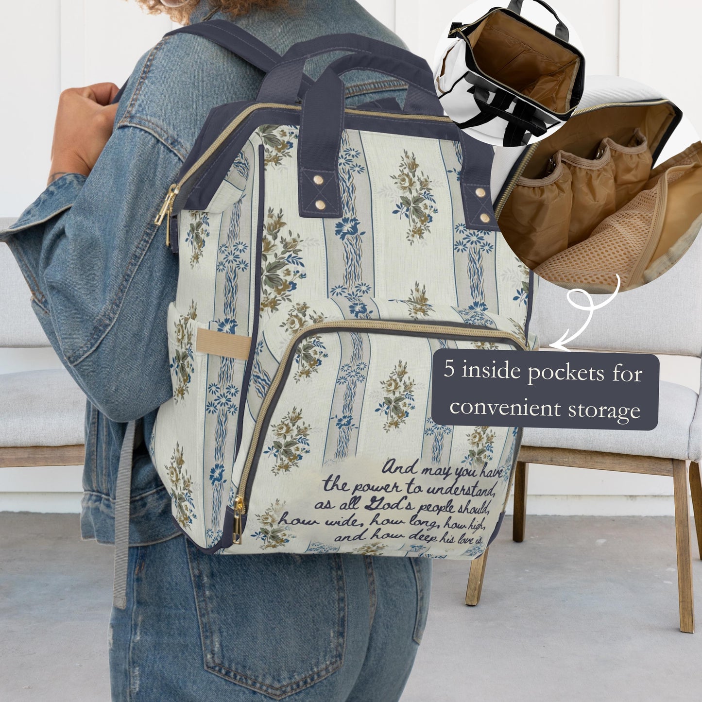 Floral Christian Baby Diaper Bag | Blessed Mom Tote