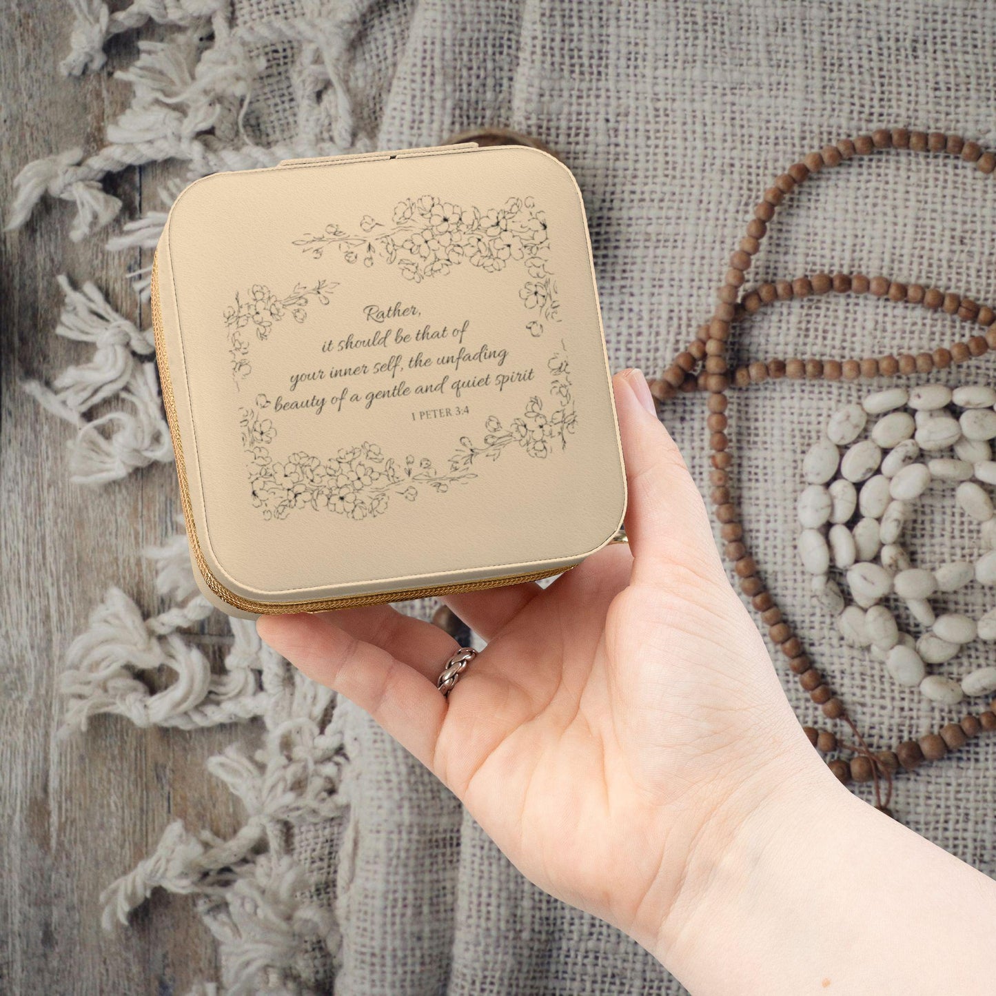 Christian Travel Jewelry Box, 1 Peter 3:4 Bible Verse, Inner Beauty Scripture Storage Case, Faith Gift for Her