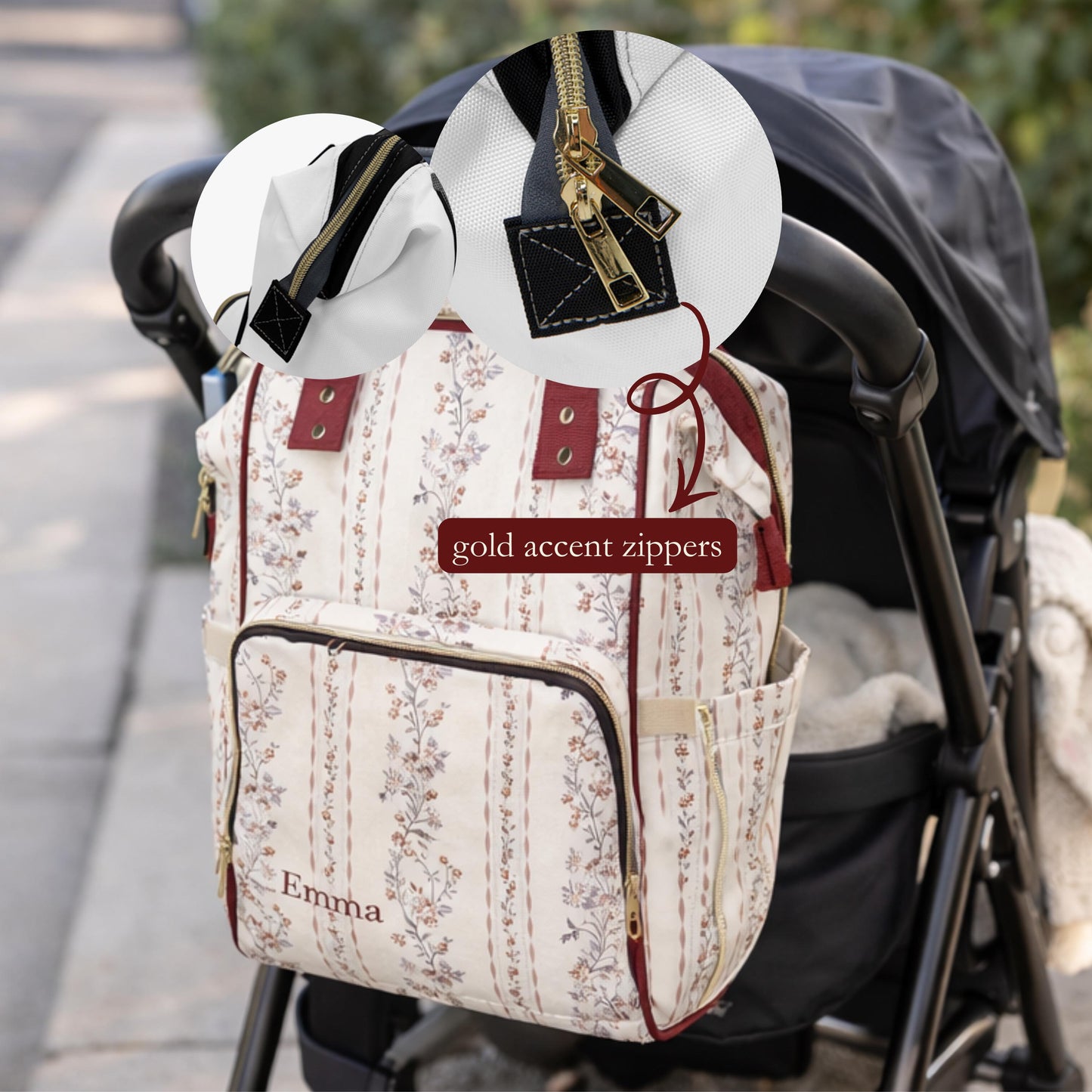 Personalized Floral Diaper Backpack | 1200D Nylon Mom Tote