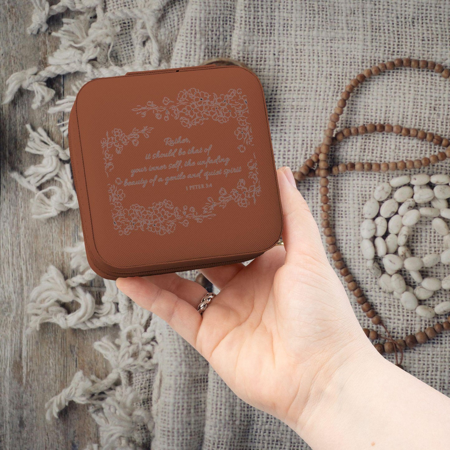 Christian Travel Jewelry Box, 1 Peter 3:4 Bible Verse, Inner Beauty Scripture Storage Case, Faith Gift for Her