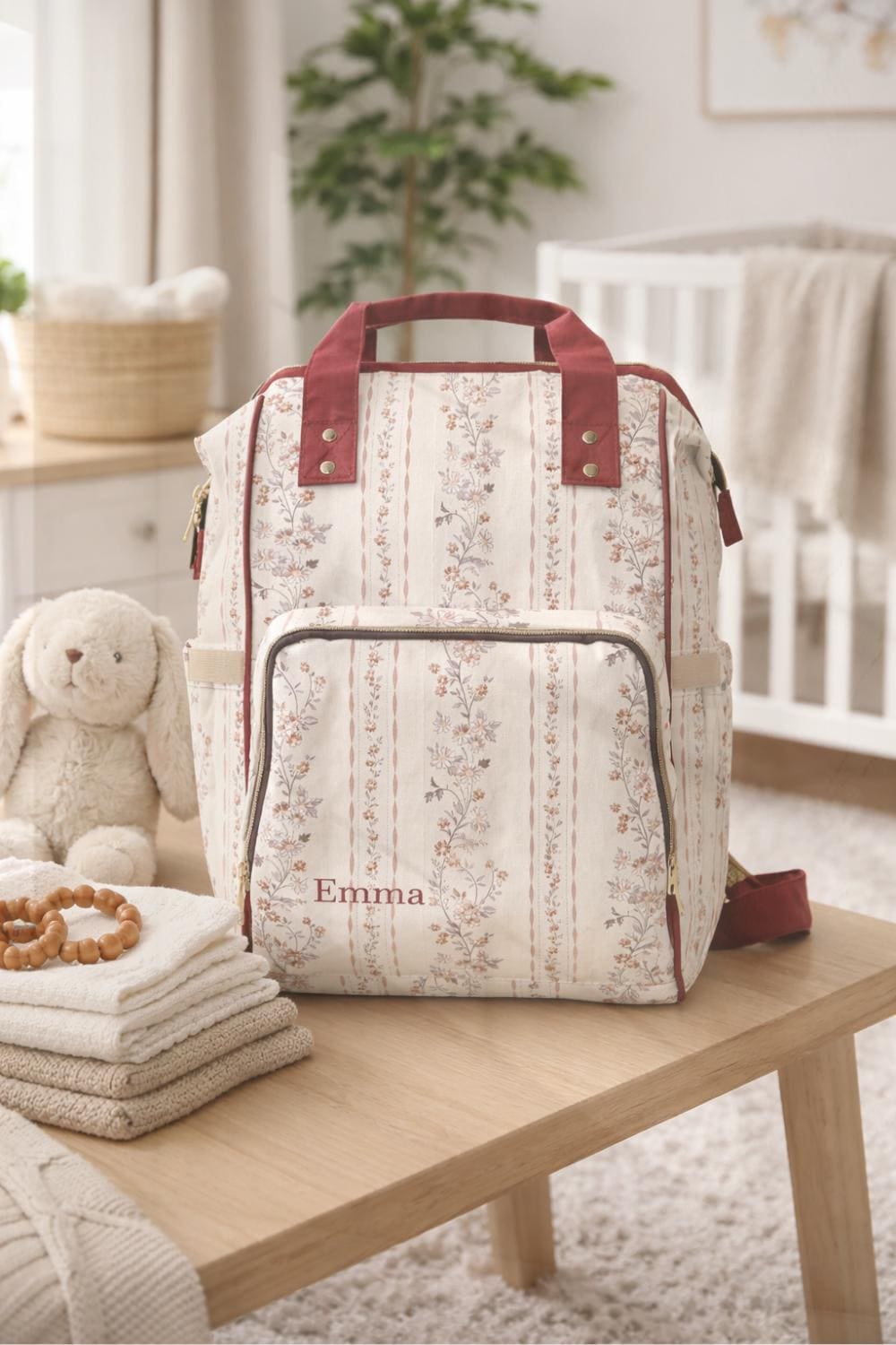 Personalized Floral Diaper Backpack | 1200D Nylon Mom Tote