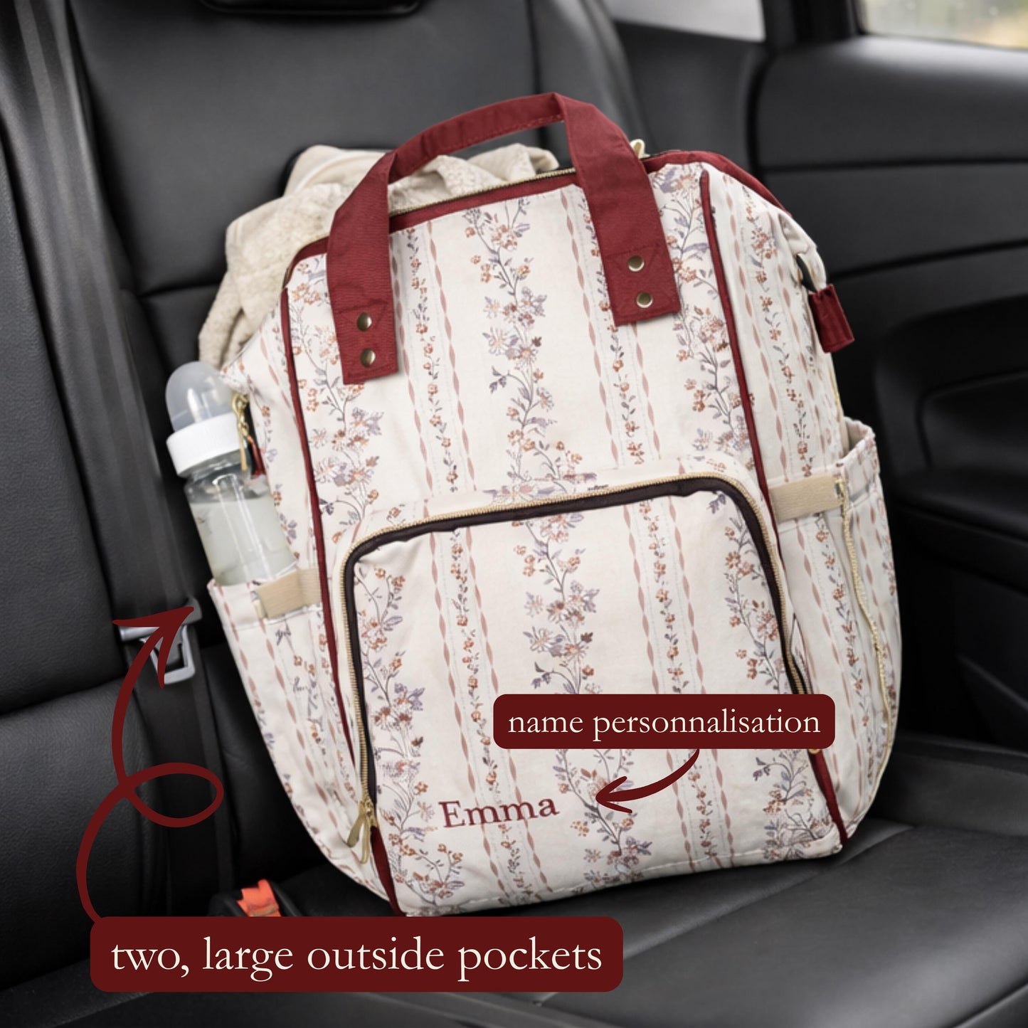 Personalized Floral Diaper Backpack | 1200D Nylon Mom Tote
