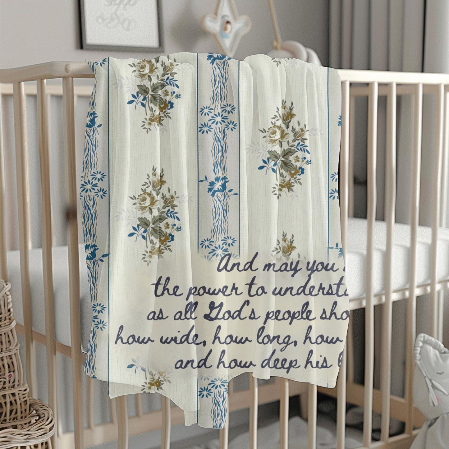 Floral Christian Baby Blanket | Ephesians 3:18-20 Nursery Decor