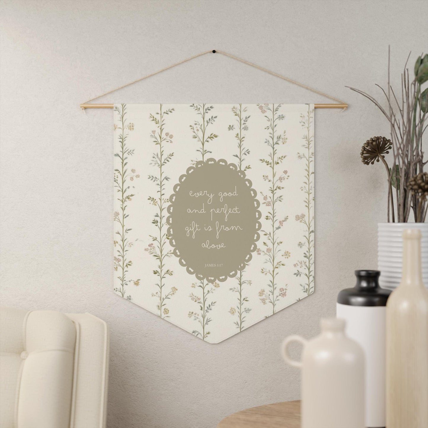 Christian Scripture Pennant | Faith Based Wall Banner | Bible Verse Decor | Modern Christian Home