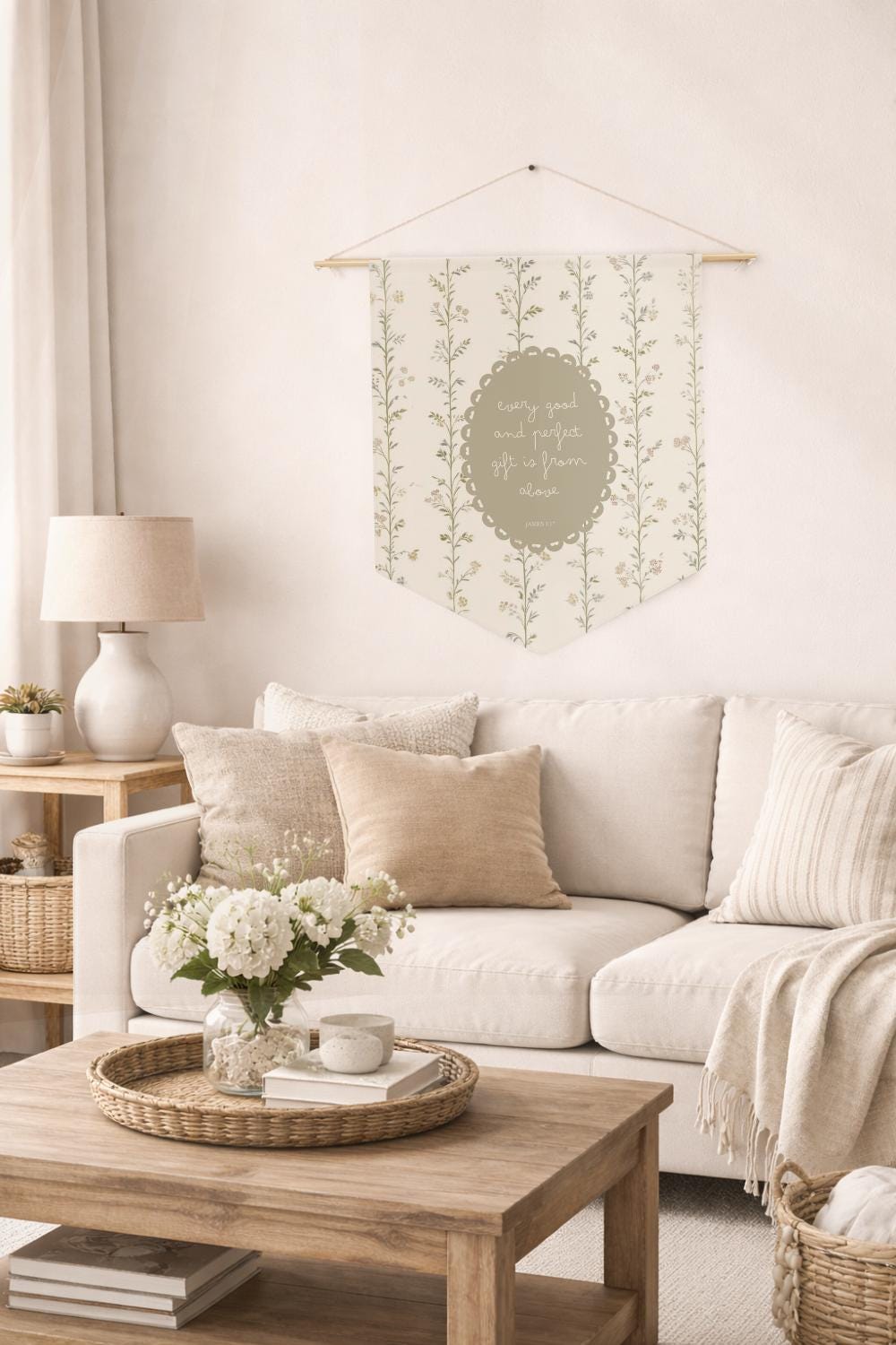 Christian Scripture Pennant | Faith Based Wall Banner | Bible Verse Decor | Modern Christian Home