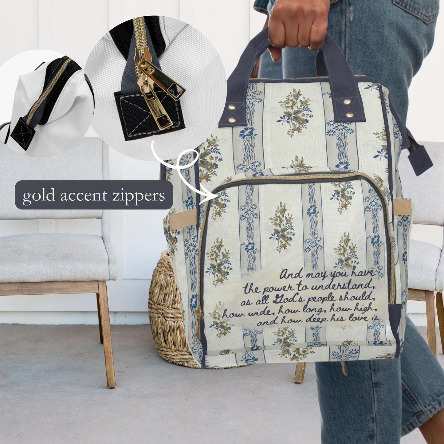 Floral Christian Baby Diaper Bag | Blessed Mom Tote