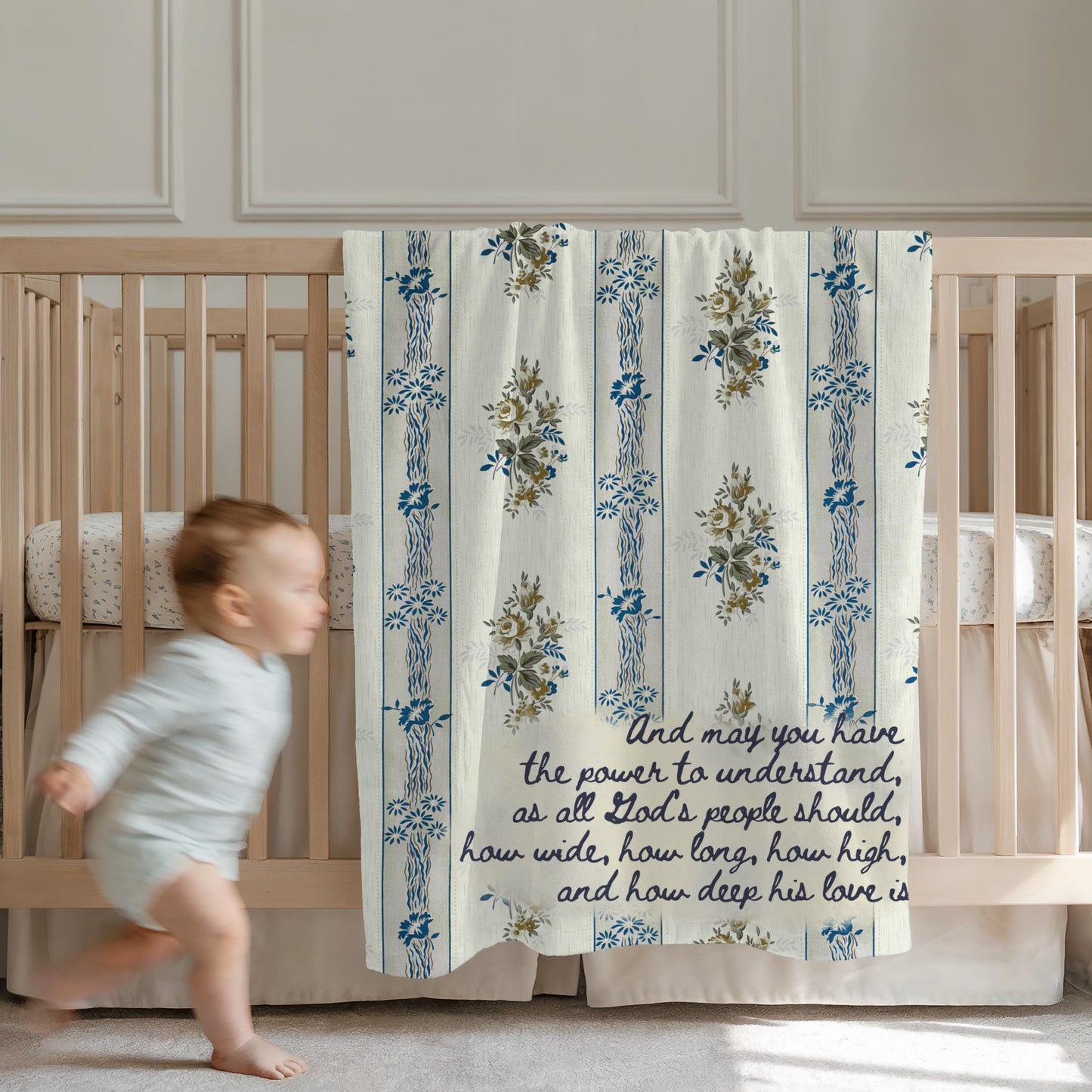 Floral Baby Swaddle Blanket | Ephesians 3:18 Christian Keepsake