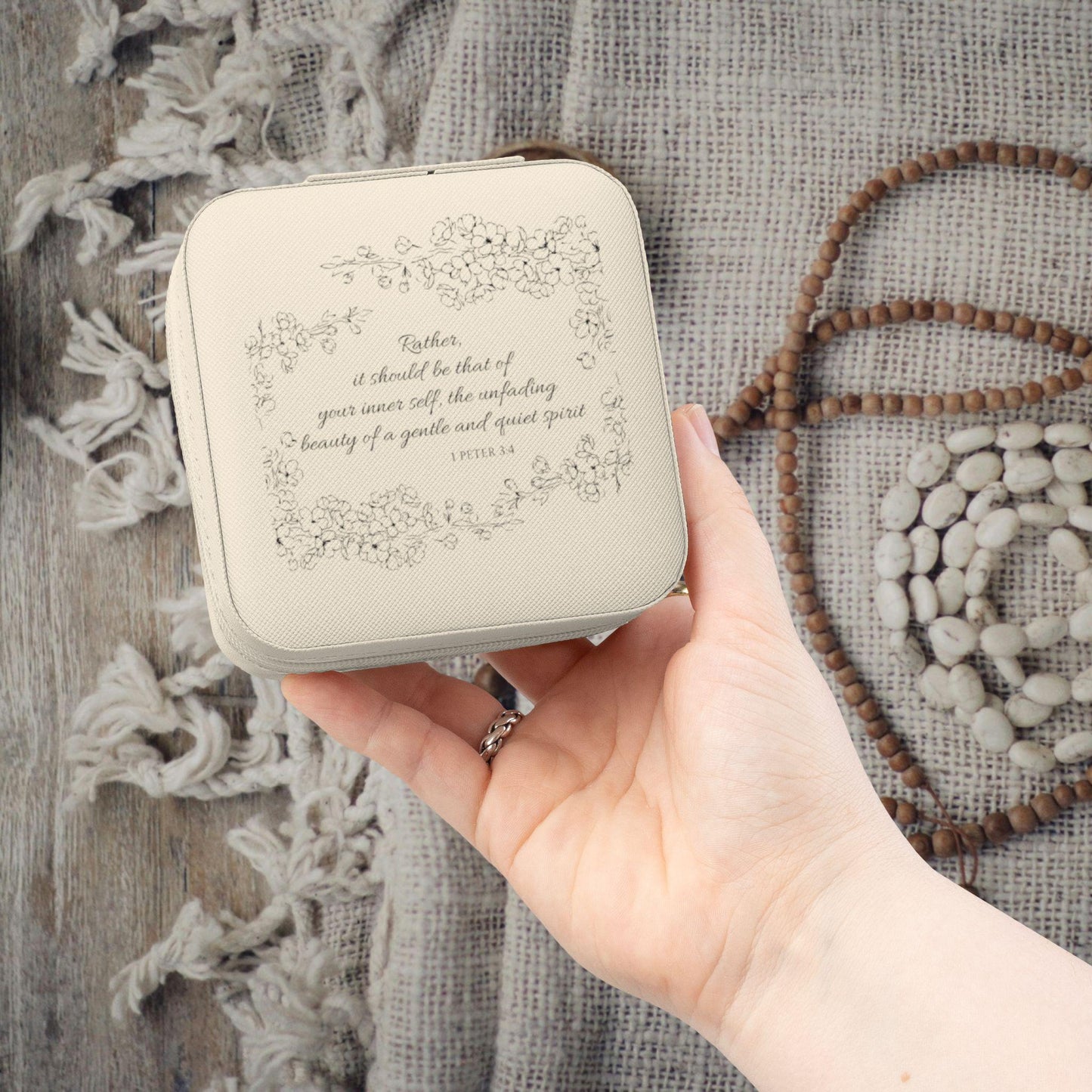 Christian Travel Jewelry Box, 1 Peter 3:4 Bible Verse, Inner Beauty Scripture Storage Case, Faith Gift for Her