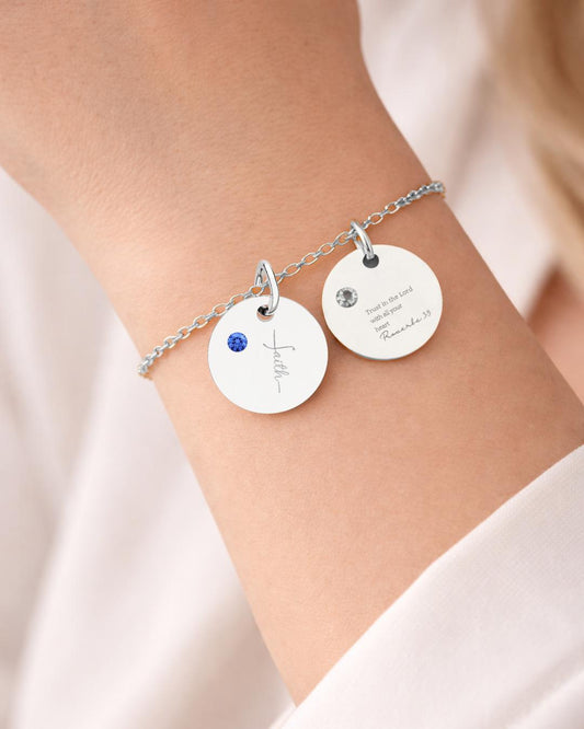 Faith Engraved Charm, Personalized Birthstone Option, Christian Jewelry Gift, Inspirational Keepsake for Her