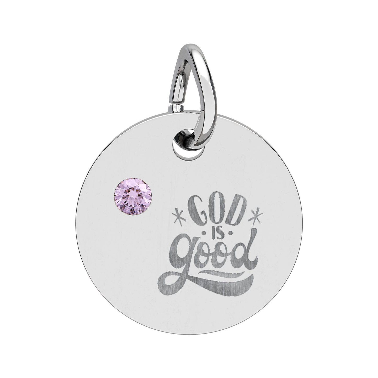 Engraved God is Good Charm, Personalized Birthstone, Christian Keepsake