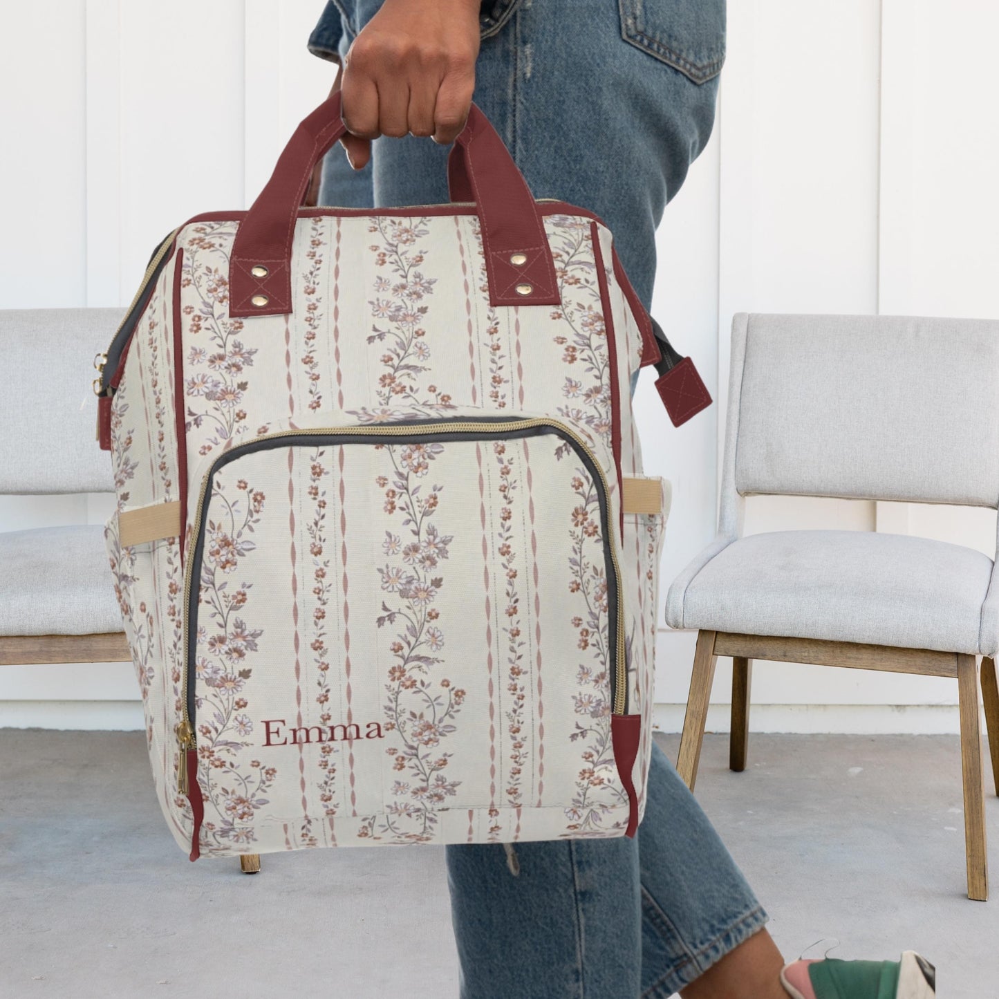 Personalized Floral Diaper Backpack | 1200D Nylon Mom Tote